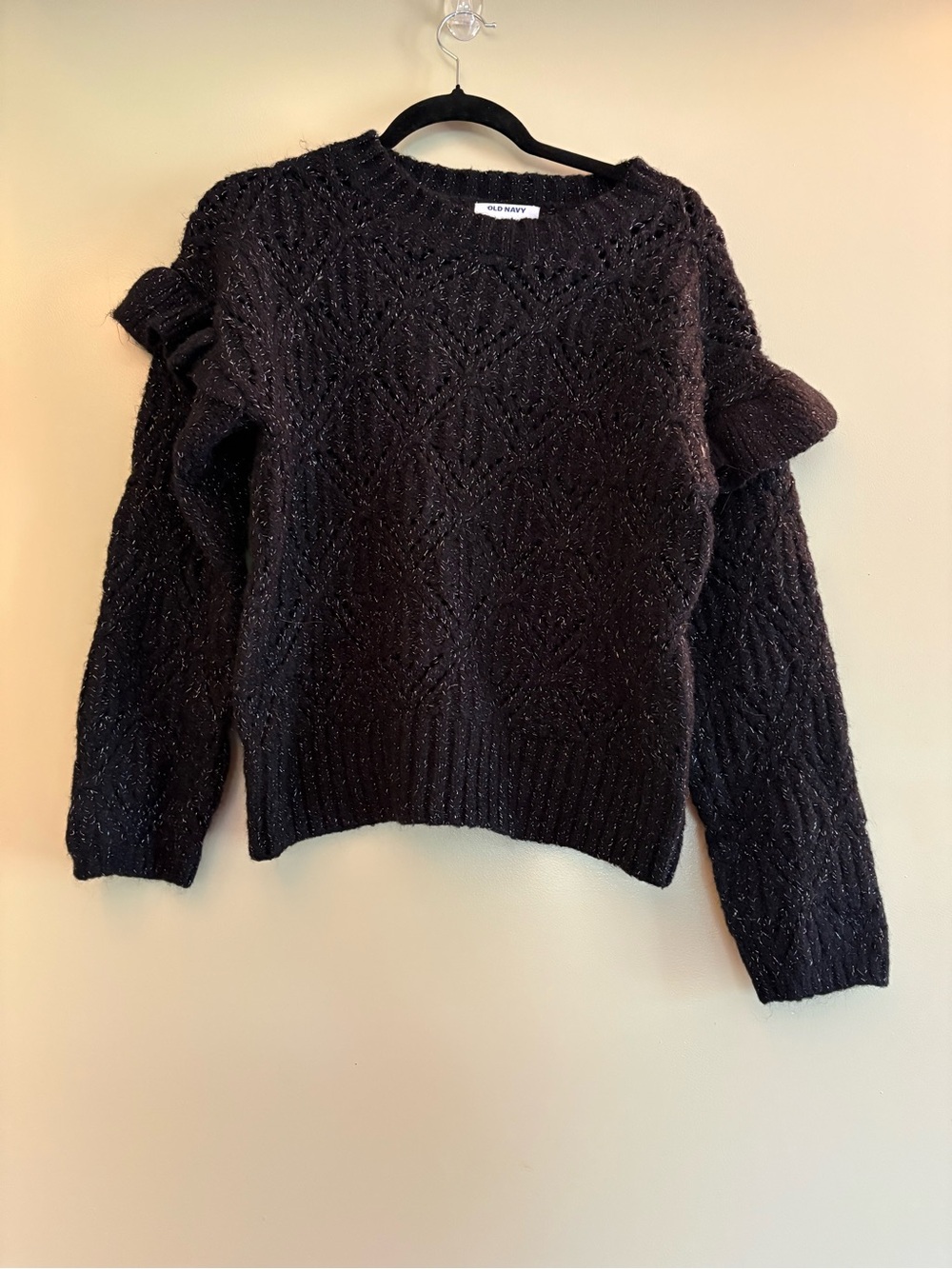 Old Navy Black Sparkle Knit Ruffle-Shoulder Sweater